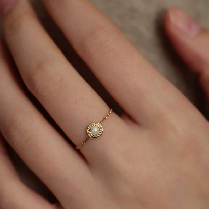S925 sterling silver chain ring - golden