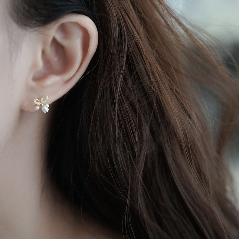 S925 sterling silver bowknot earrings
