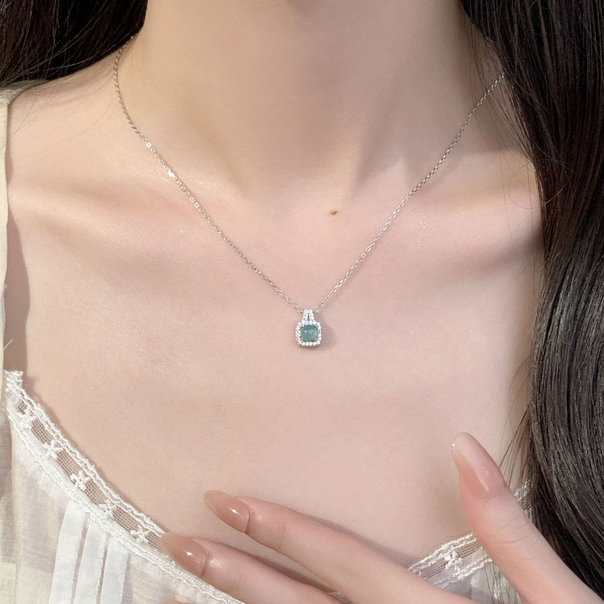 S925 Pure Silver jadeite Necklace - Silvery