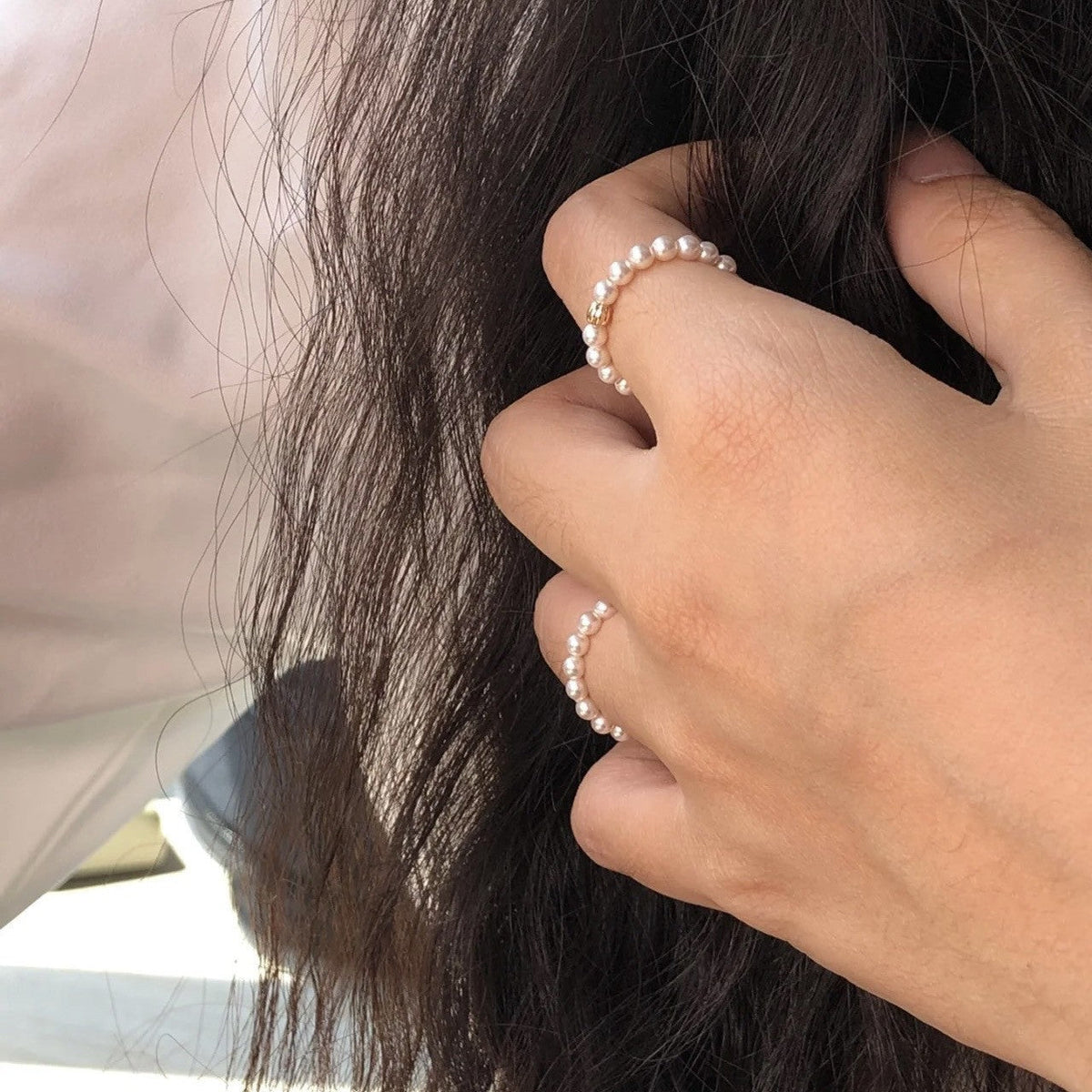 925 Silver Pearl Elastic Rope Ring