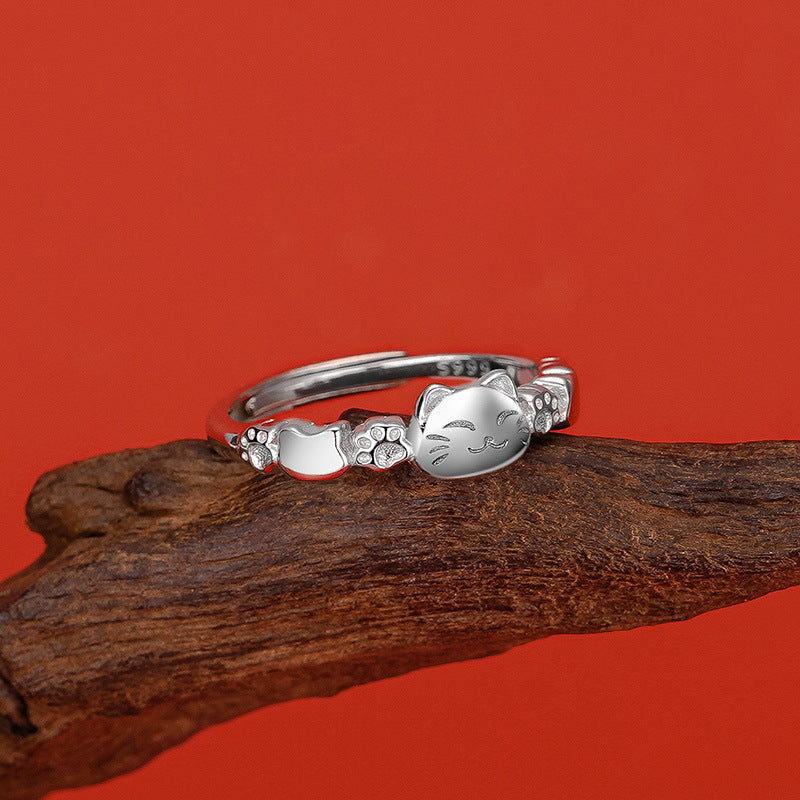 999 Silver Kitten Ring - Silvery