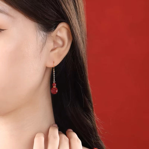 925 sterling silver cinnabar earrings - golden