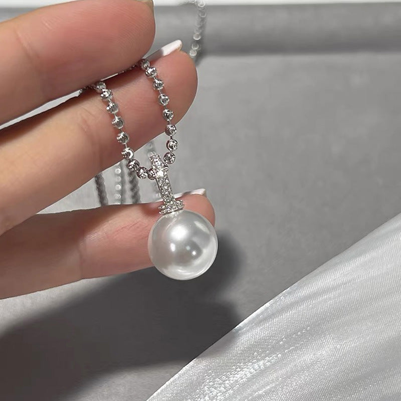 925 sterling silver pearl pendant necklace - silvery