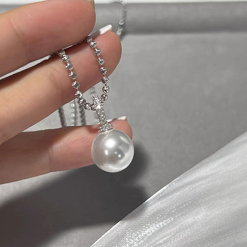 925 sterling silver pearl pendant necklace - silvery