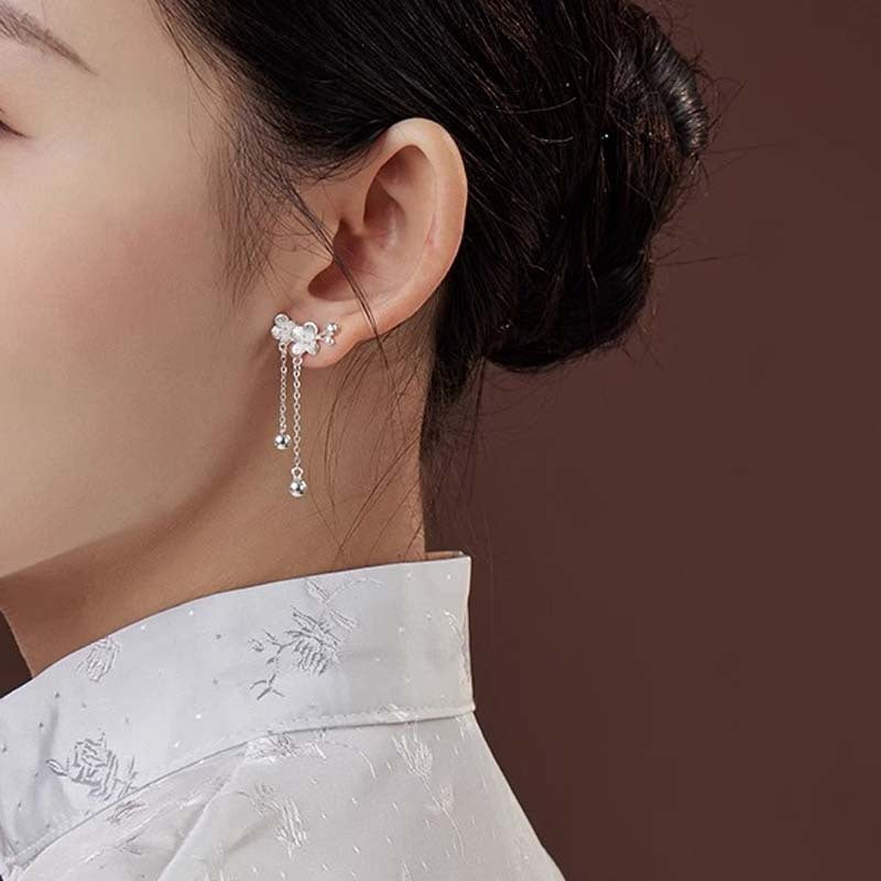 925 sterling silver flower earrings - silvery