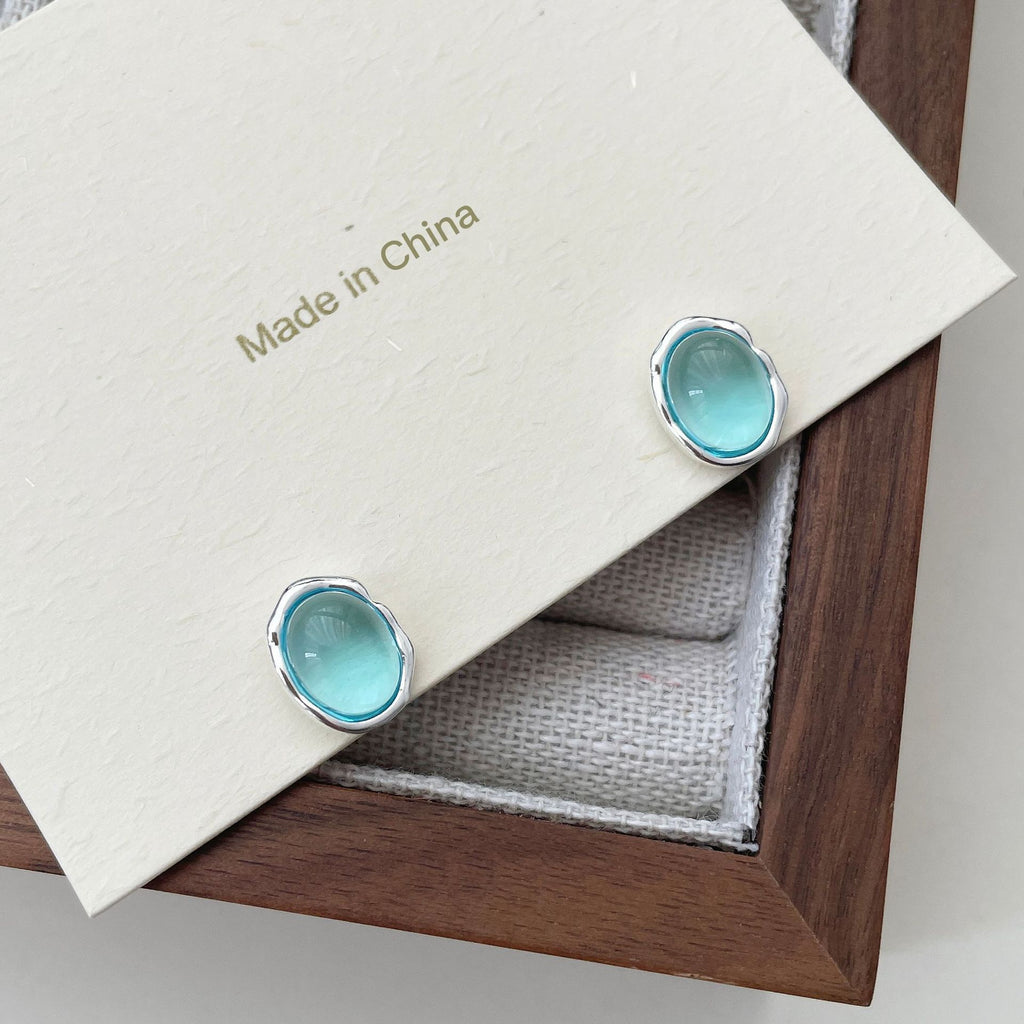 925 sterling silver aquamarine oval earrings - silvery