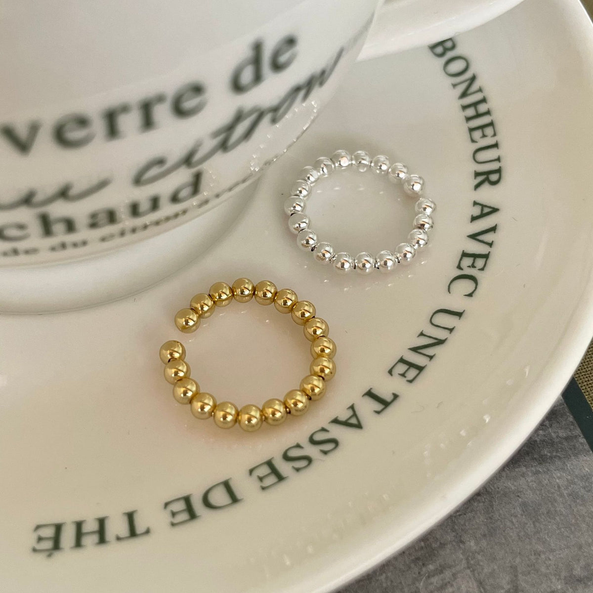 925 sterling silver round bead open ring
