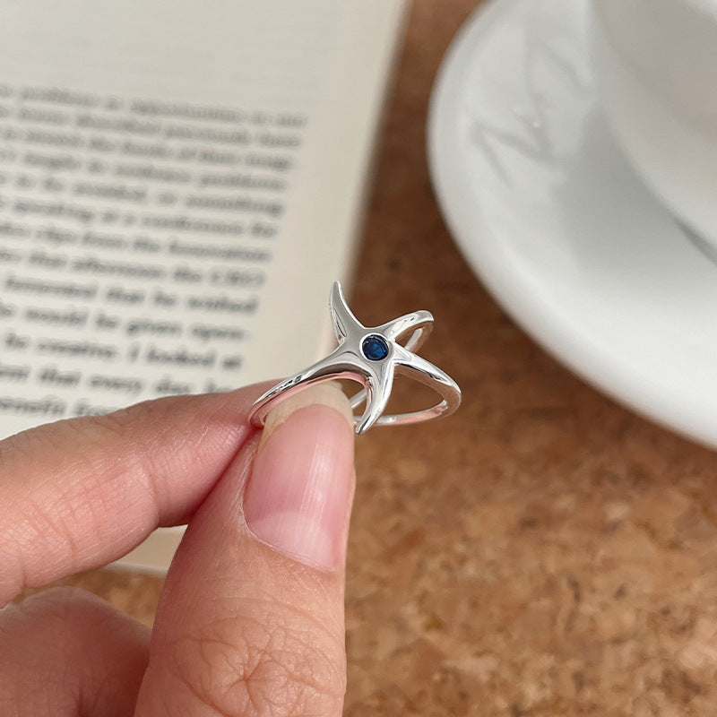 925 sterling silver starfish shaped ring - silvery