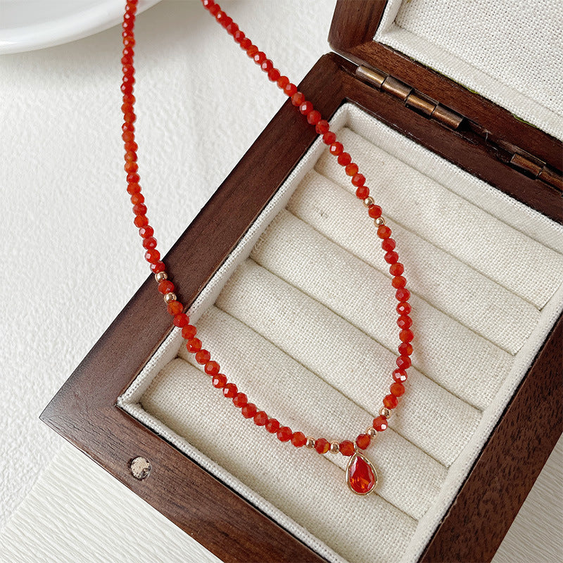 925 sterling silver red agate necklace - champagne golden