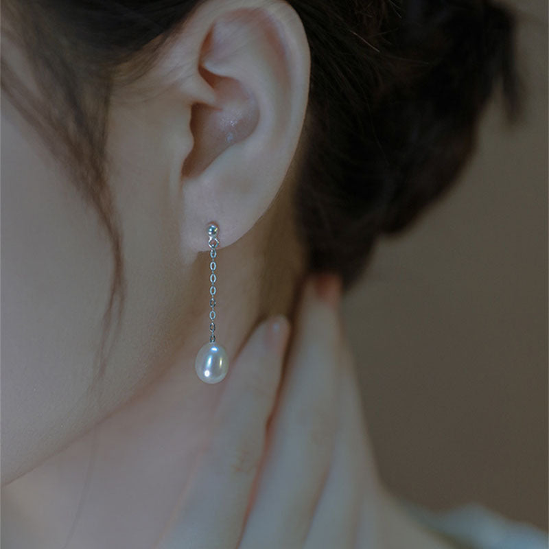 925 sterling silver freshwater pearl earrings - silvery
