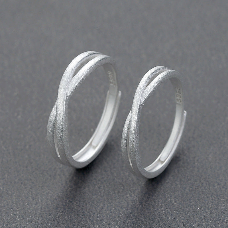 999 Silver Matte Texture Couple Ring - Silvery