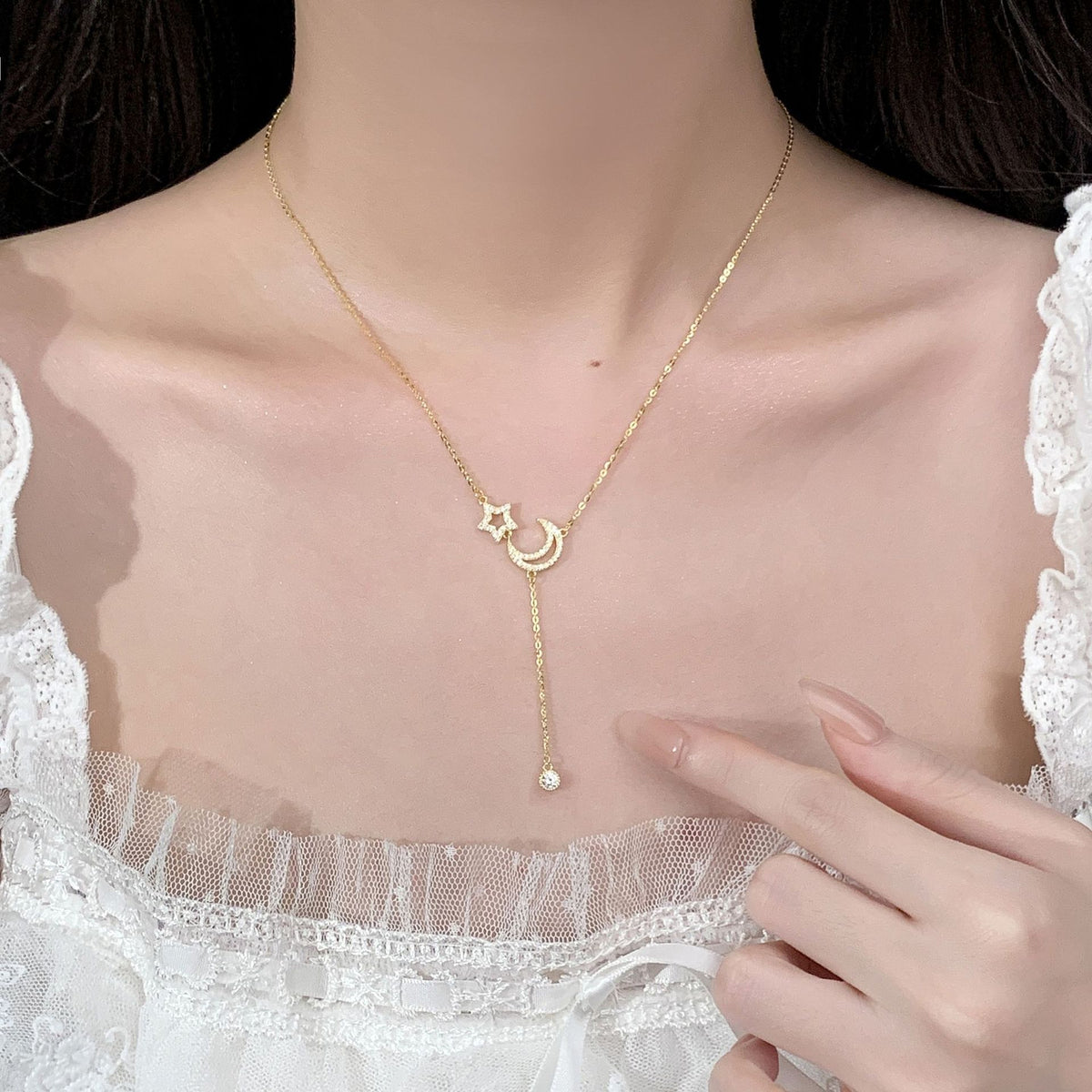 925 sterling silver star and moon pendant necklace