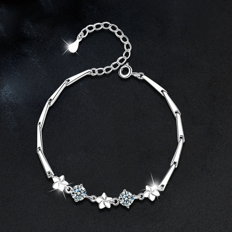 S925 Sterling Silver & Moissanite Five-Leaf Clover Bracelet