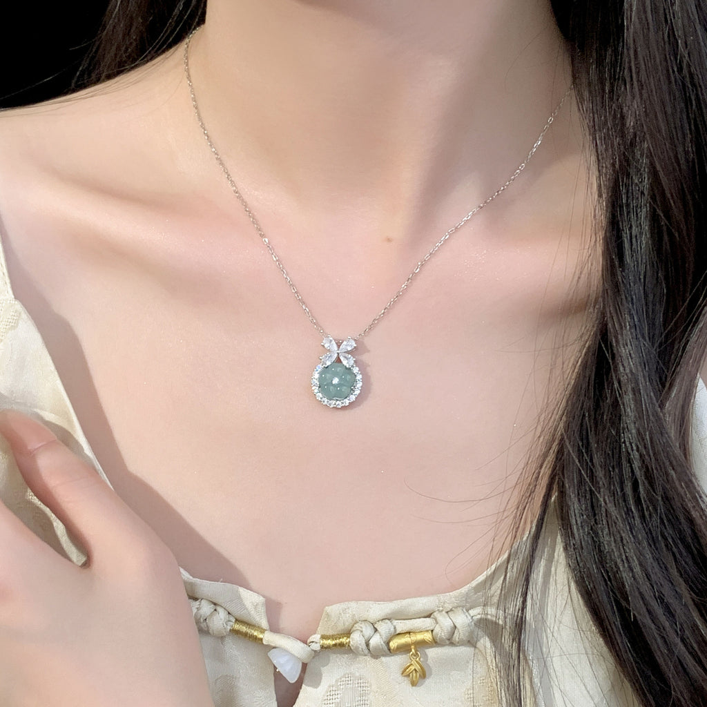 925 sterling silver jade pendant necklace - silvery