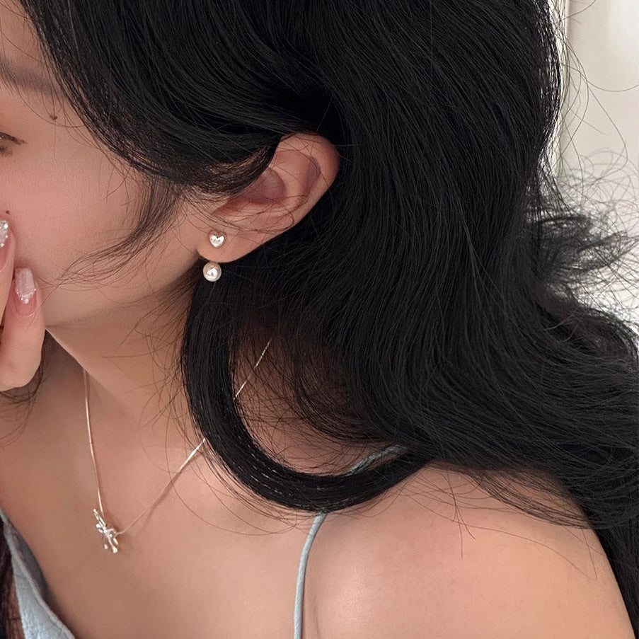 925 sterling silver heart-shaped ear studs - silvery