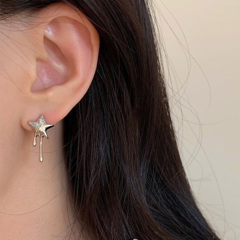 925 sterling silver star shaped earrings - silvery