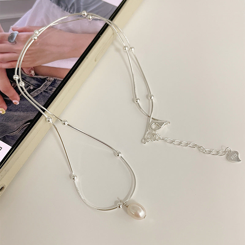 925 sterling silver freshwater pearl pendant necklace - silvery