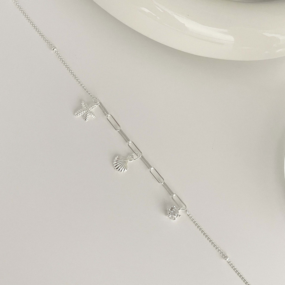 925 sterling silver starfish shell bracelet - silvery