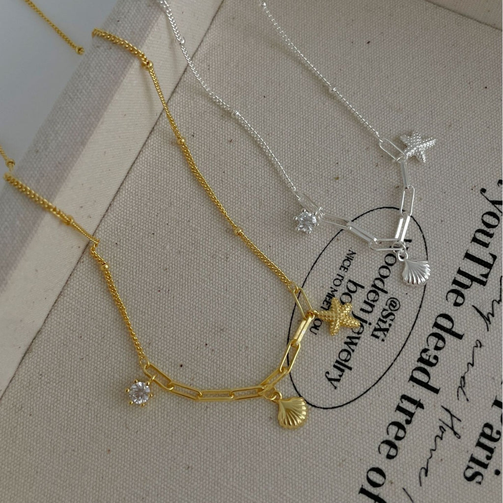 925 sterling silver starfish shell pendant necklace
