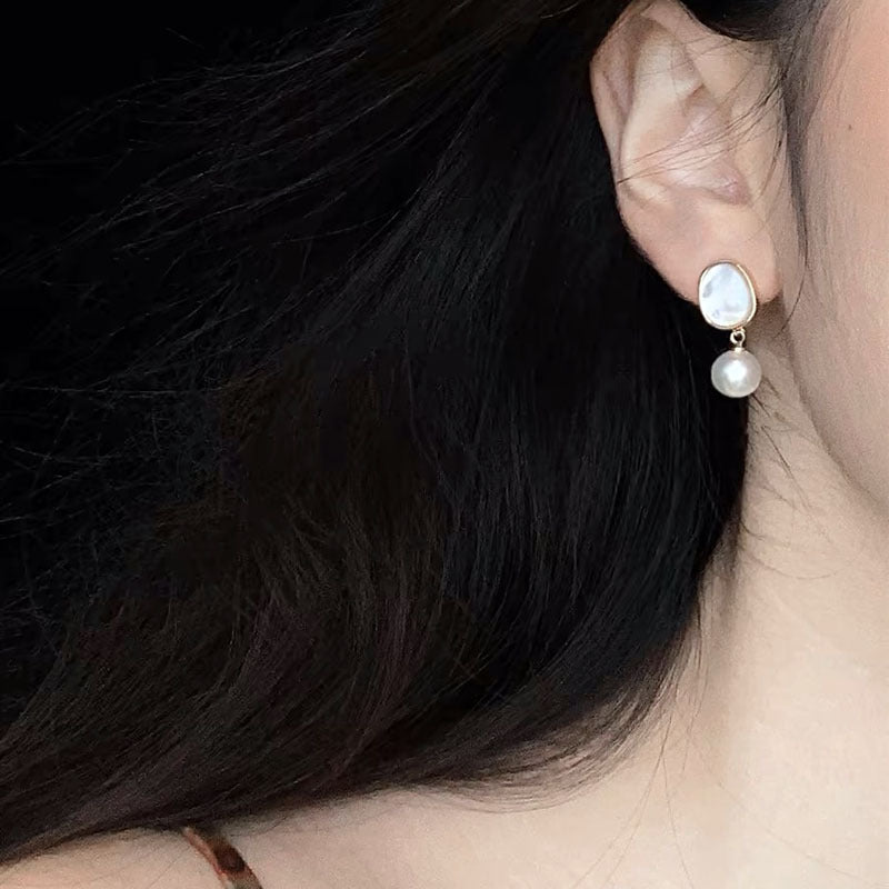 925 sterling silver pearl pendant earrings - golden