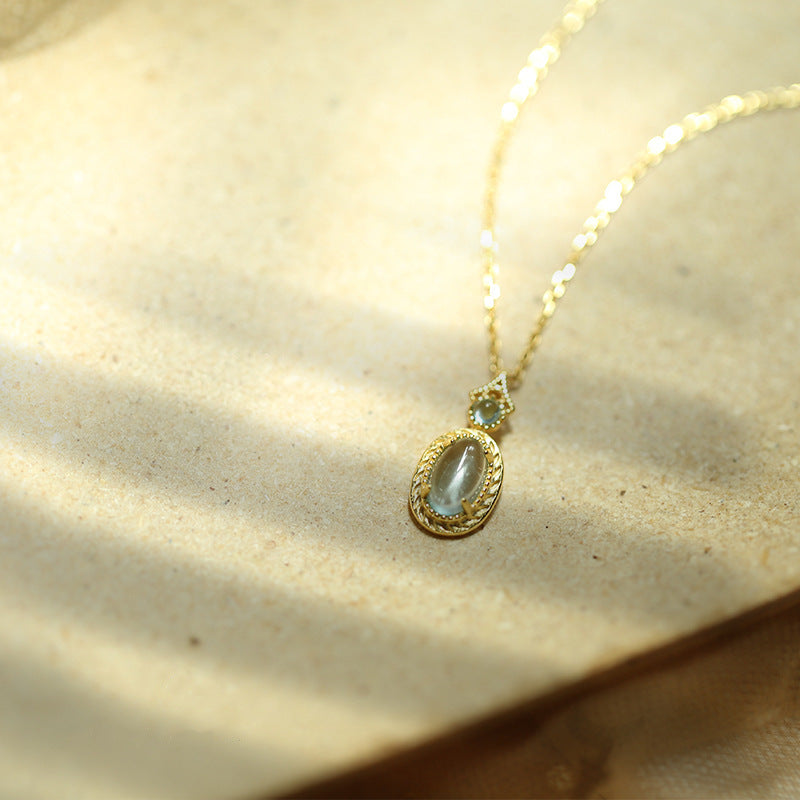 925 sterling silver aquamarine pendant necklace - golden