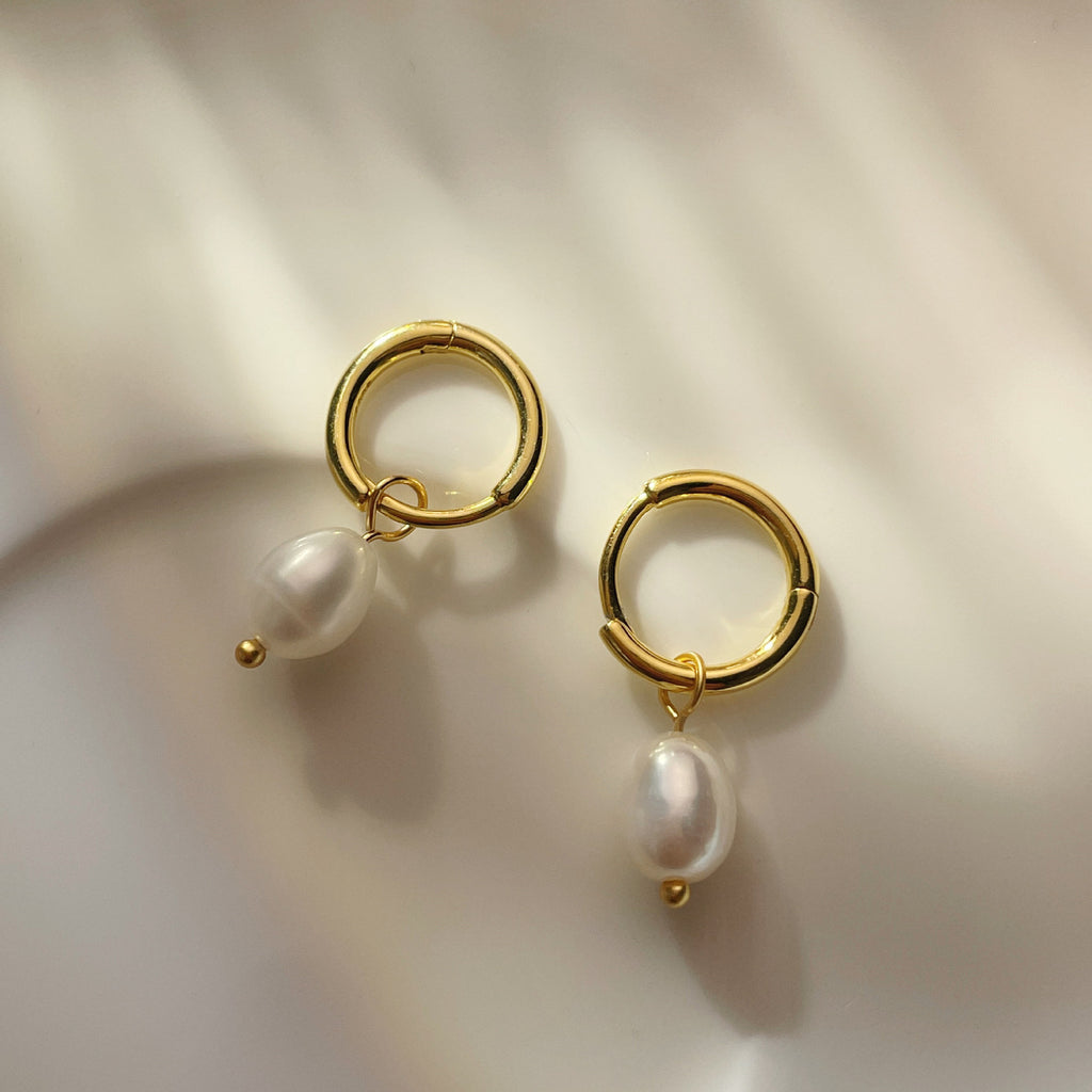 925 sterling silver freshwater pearl pendant earrings - golden