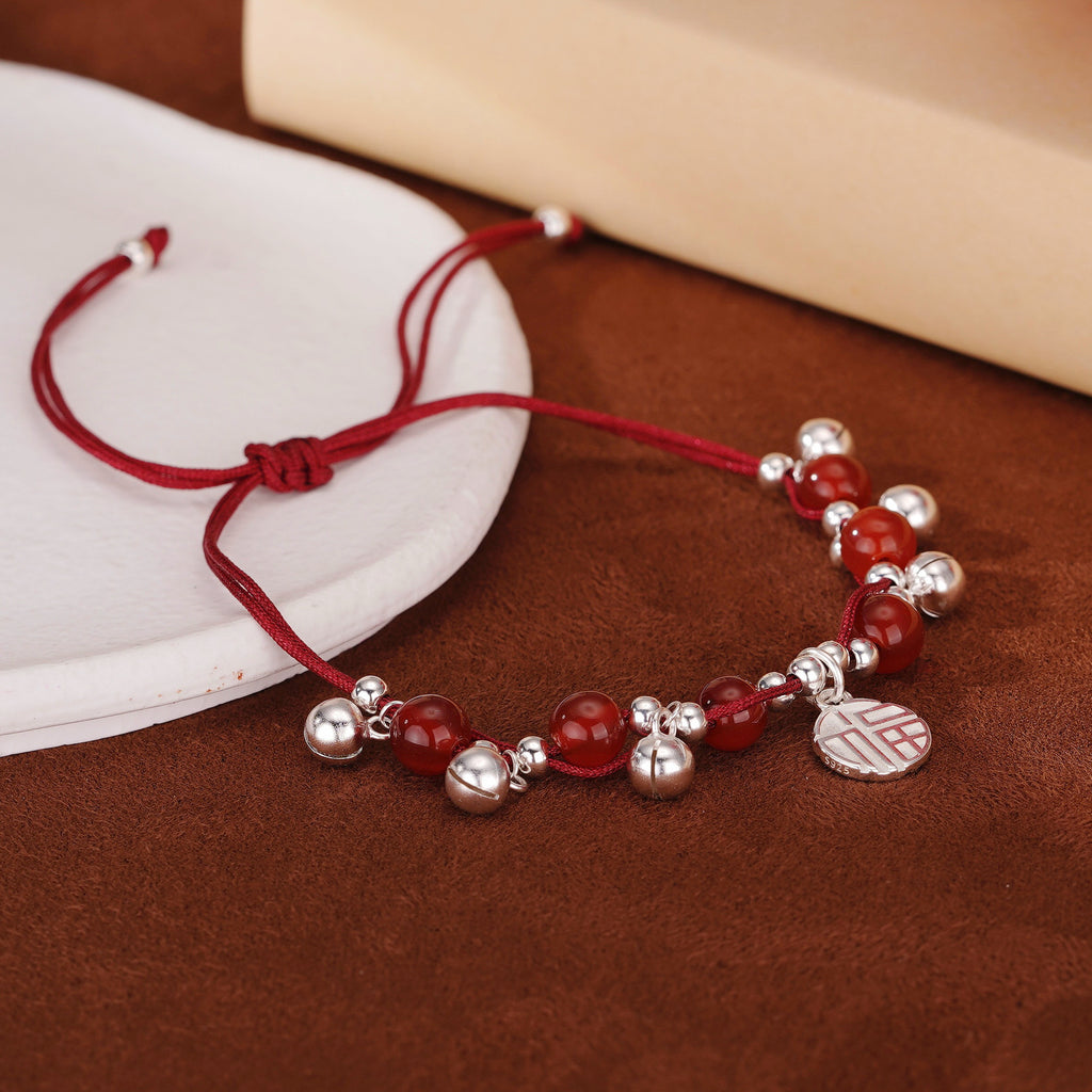 925 sterling silver red agate red braided rope bracelet