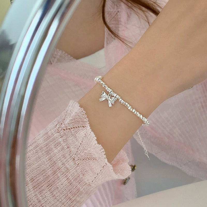 925 sterling silver bow pendant bracelet - silvery