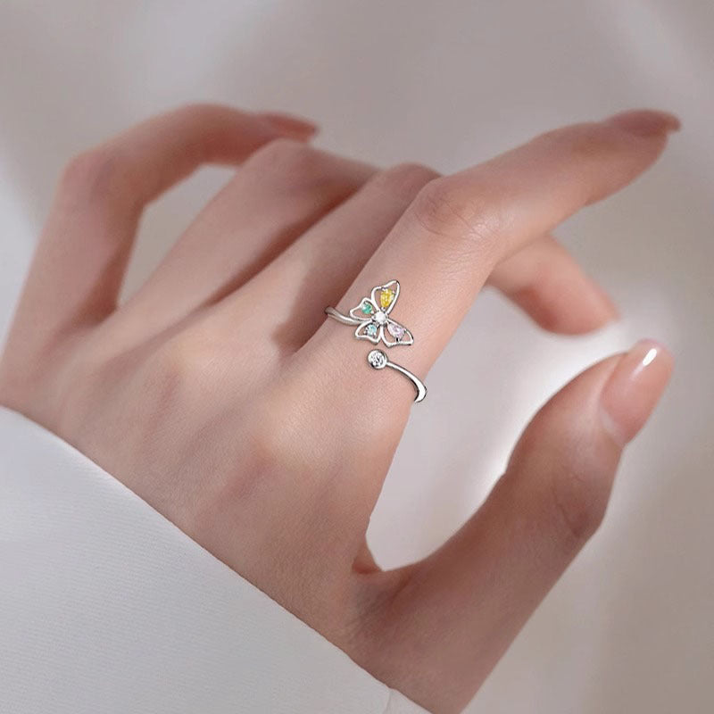 925 sterling silver butterfly ring - silvery