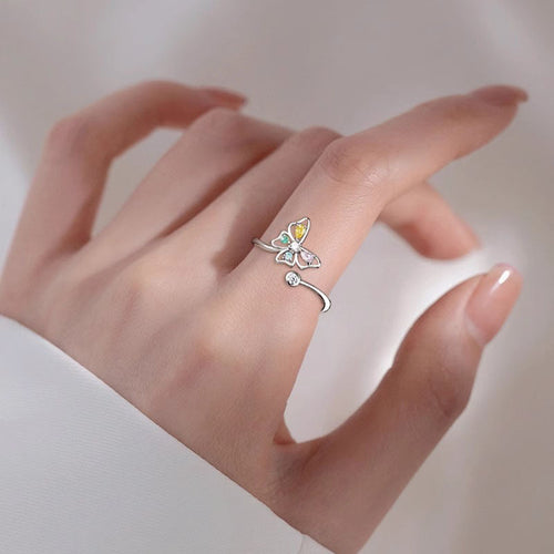 925 sterling silver butterfly ring - silvery