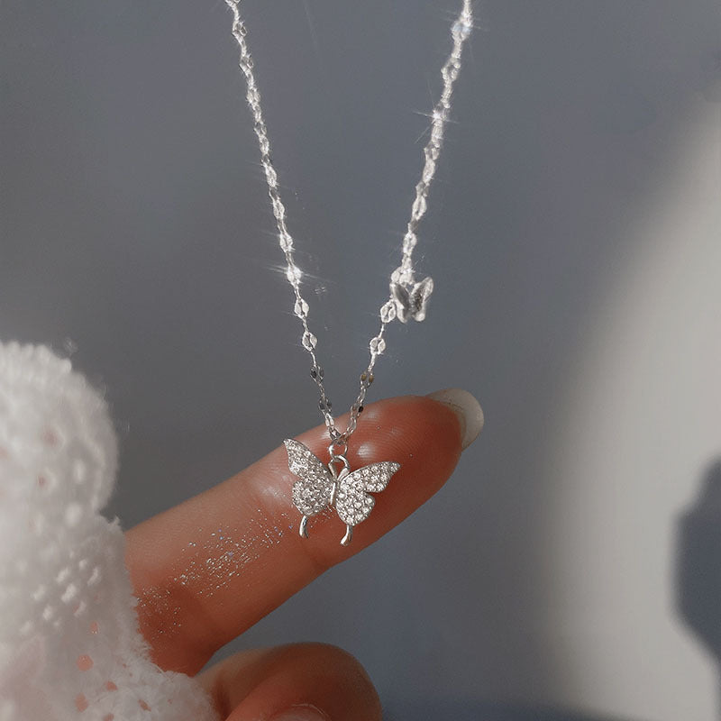 925 sterling silver butterfly shaped pendant necklace - silvery