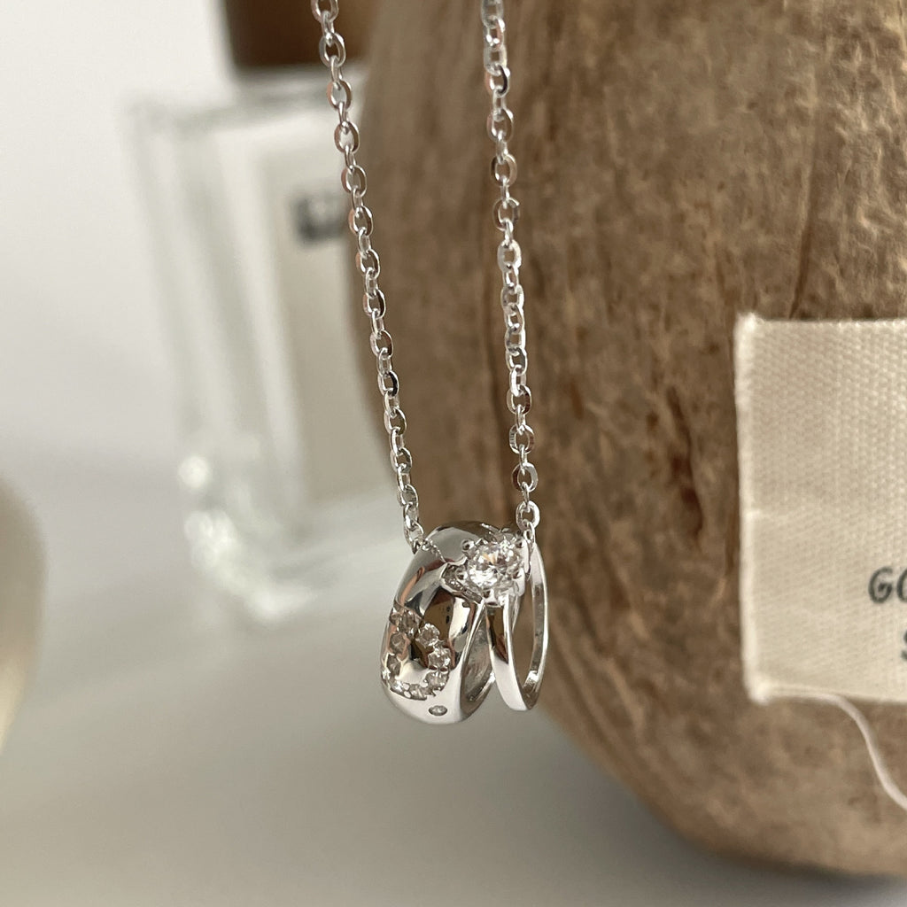 925 sterling silver double ring pendant necklace