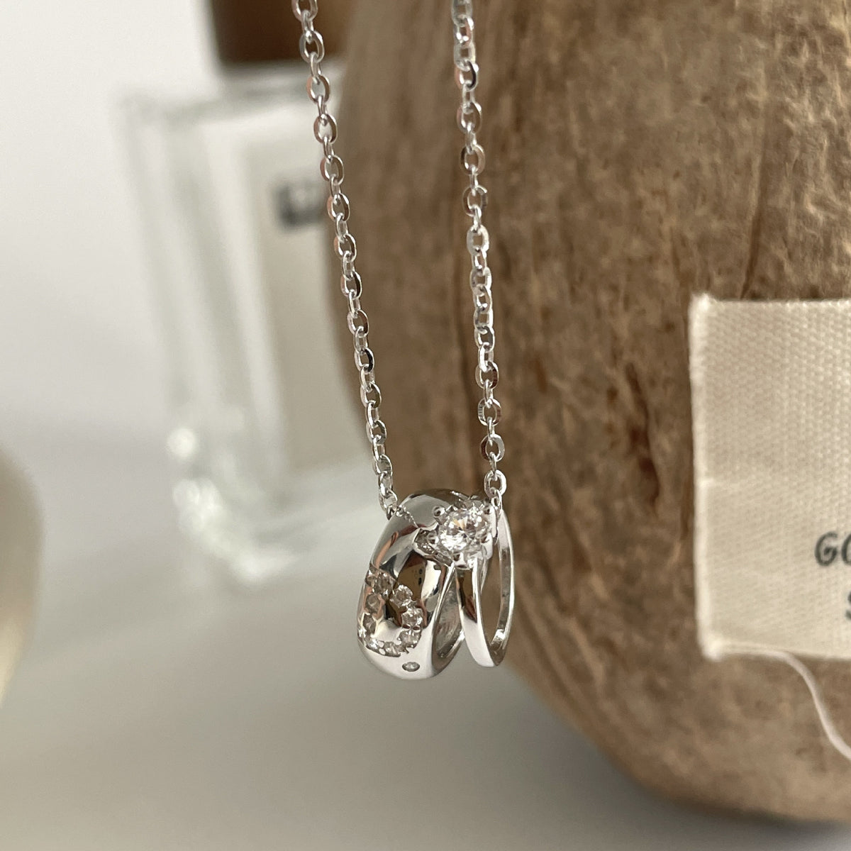 925 sterling silver double ring pendant necklace