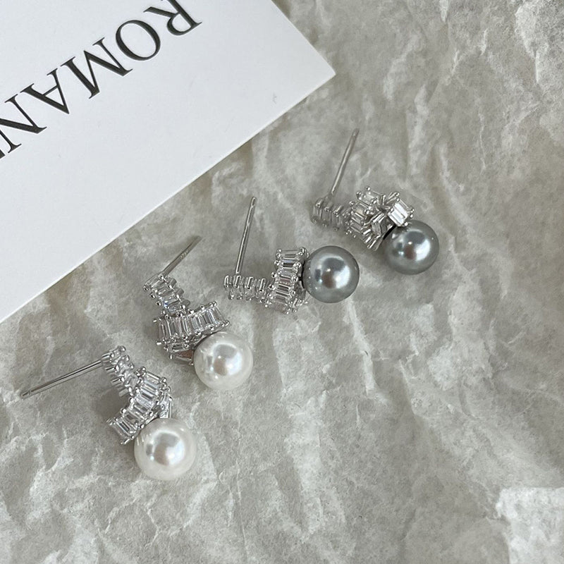 925 sterling silver pearl earrings - silvery