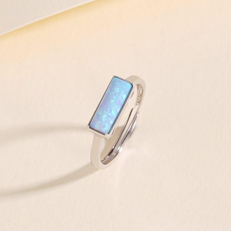 Elegant and Versatile 925 Sterling Silver Ring — Featuring a Rectangular Australian Opal, Open and Adjustable