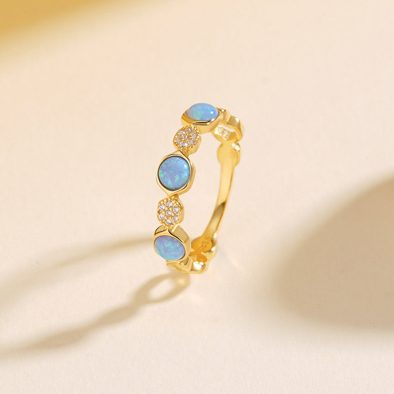 925 Sterling Silver Geometric Opal Ring