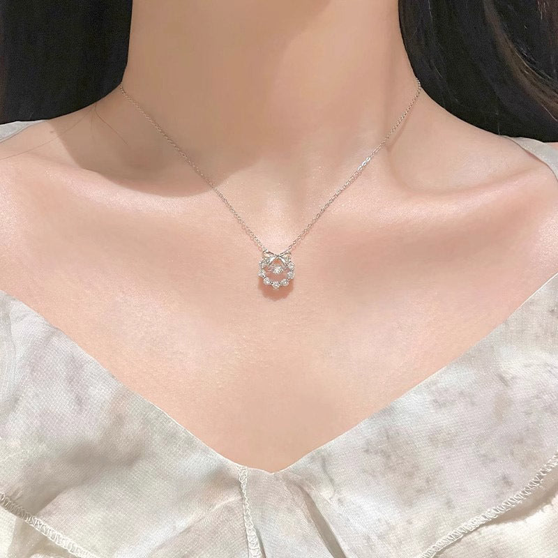 S925 sterling silver sparkling pendant necklace - silvery