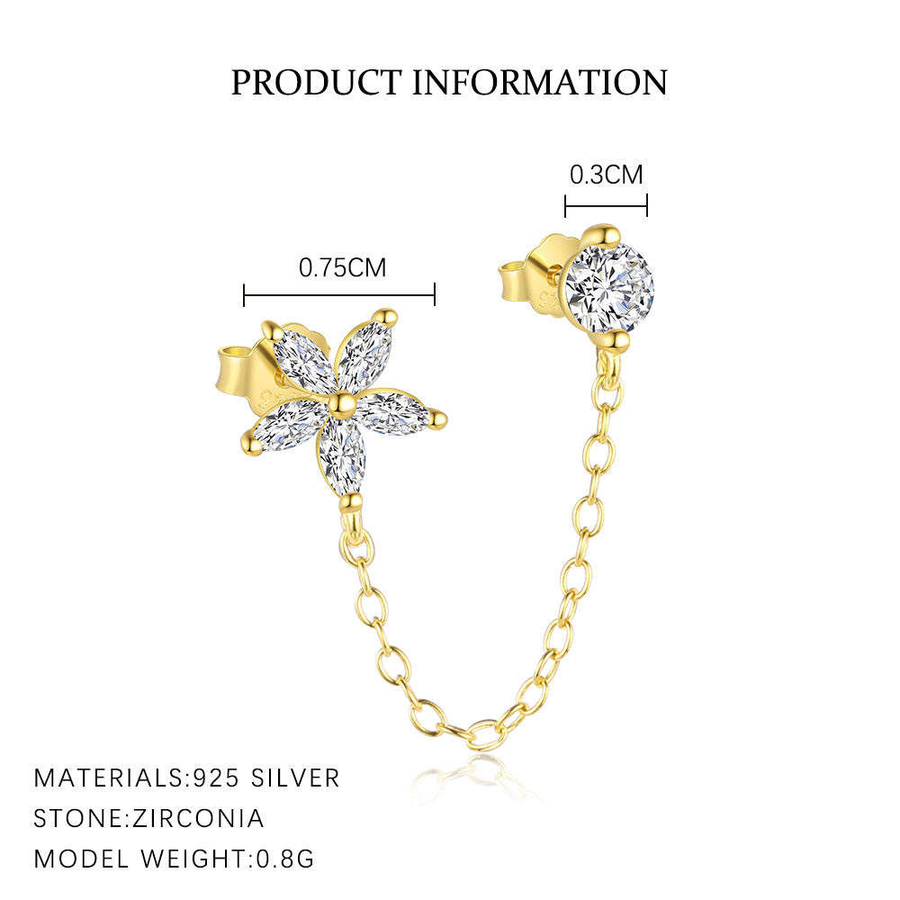 S925 Sterling Silver Flower Stud Earrings with Zirconia
