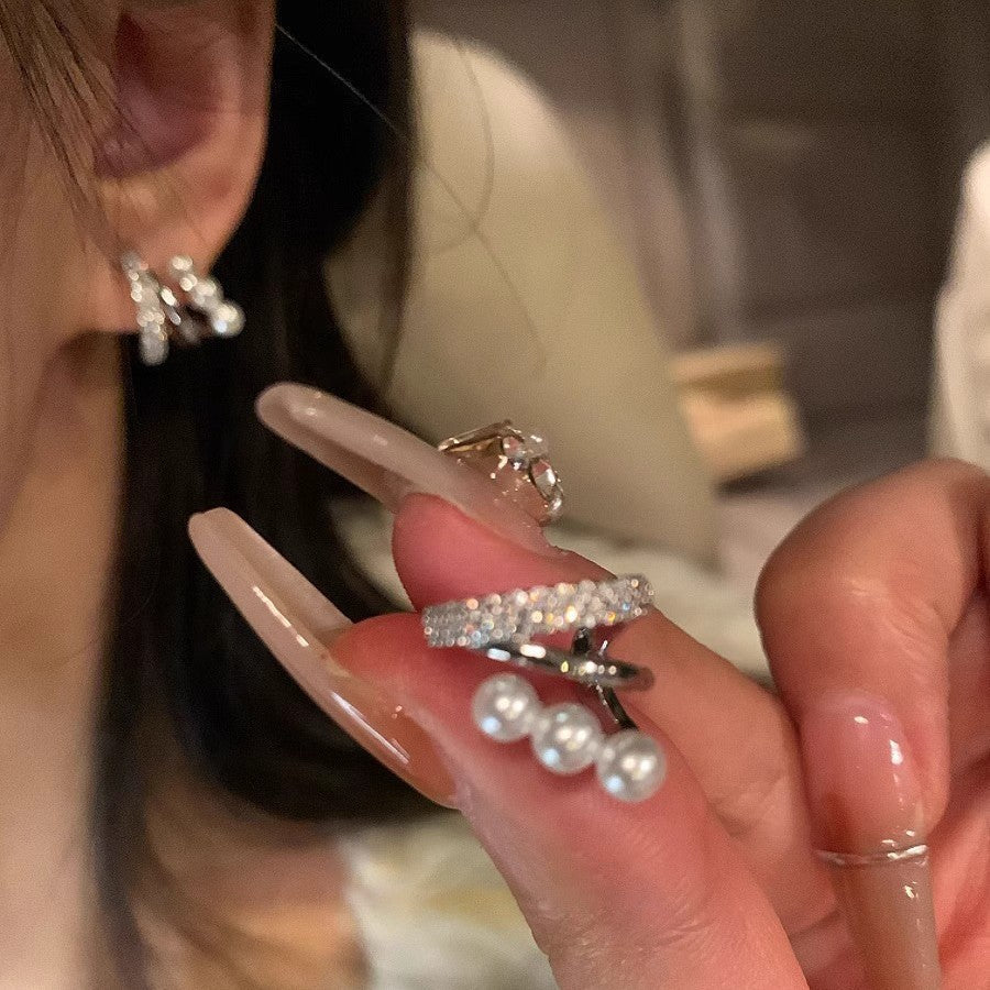 S925 pure silver U-shaped imitation pearl earrings