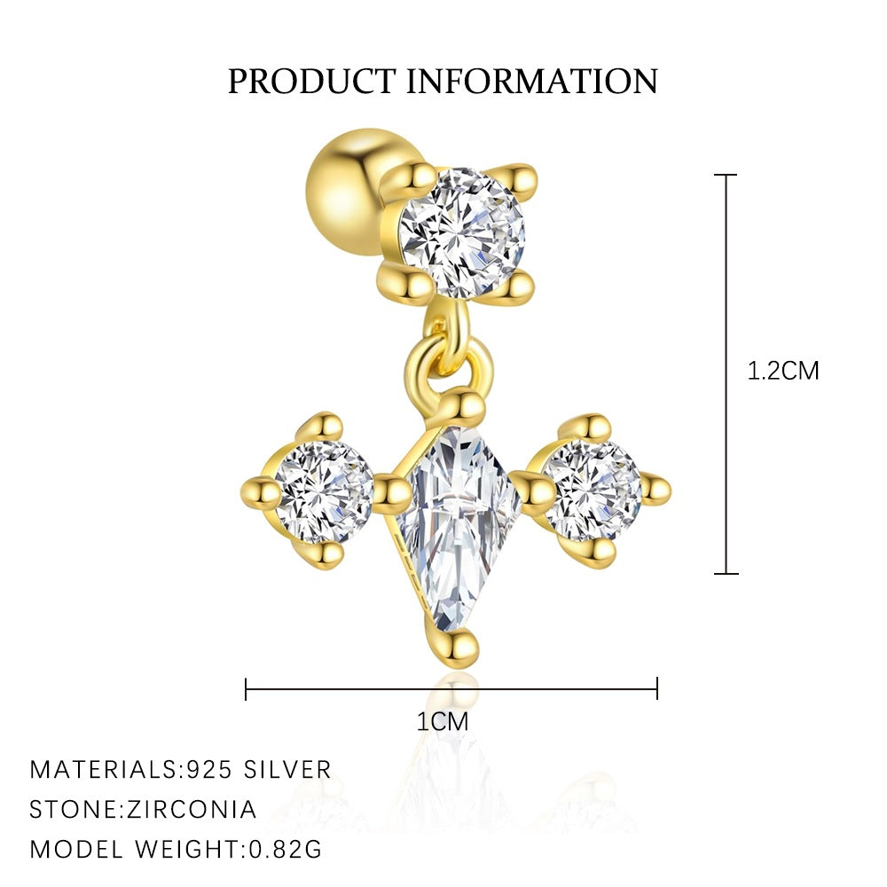 S925 Sterling Silver Zircon Round-Stud Earrings