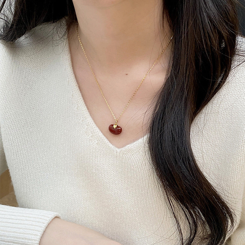 S925 Pure Silver Red Agate Pendant Necklace - Golden
