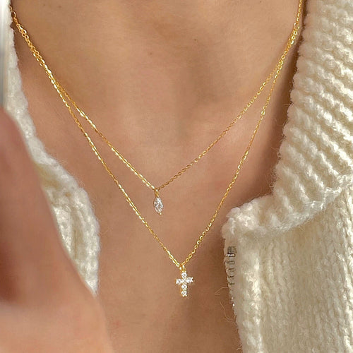 925 sterling silver cross double layered necklace