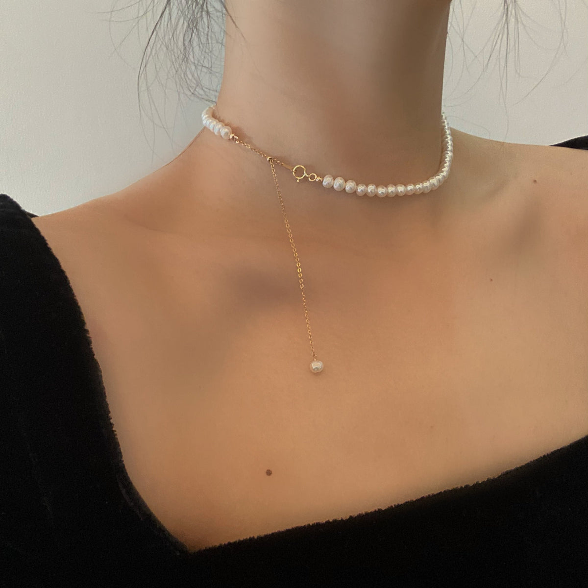 S925 pure silver freshwater pearl bead necklace
