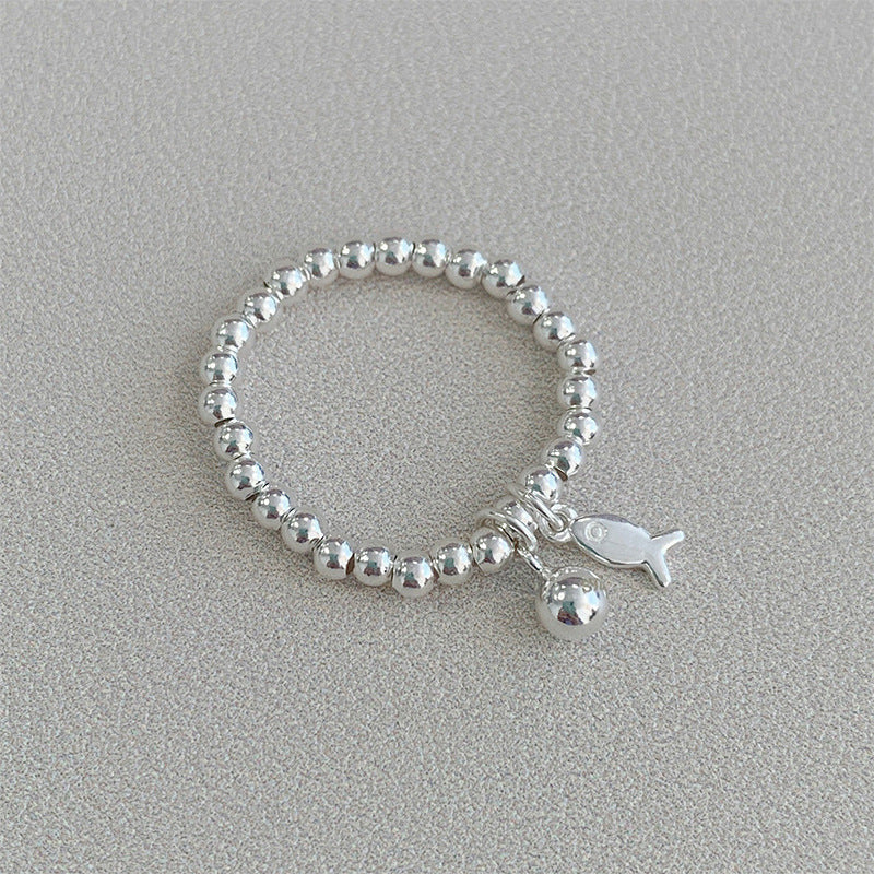 S925 sterling silver round bead elastic rope ring