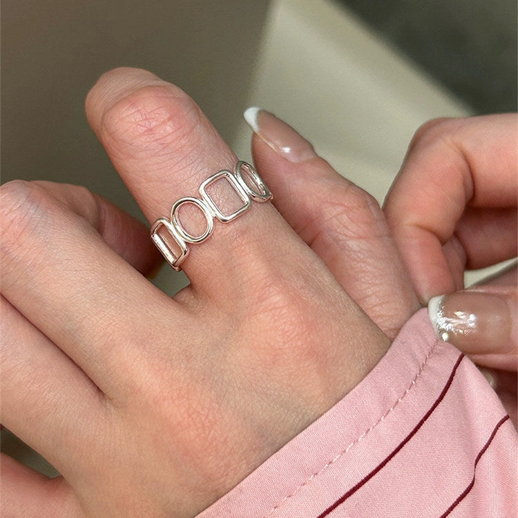 925 sterling silver hollow geometric design open ring - silvery