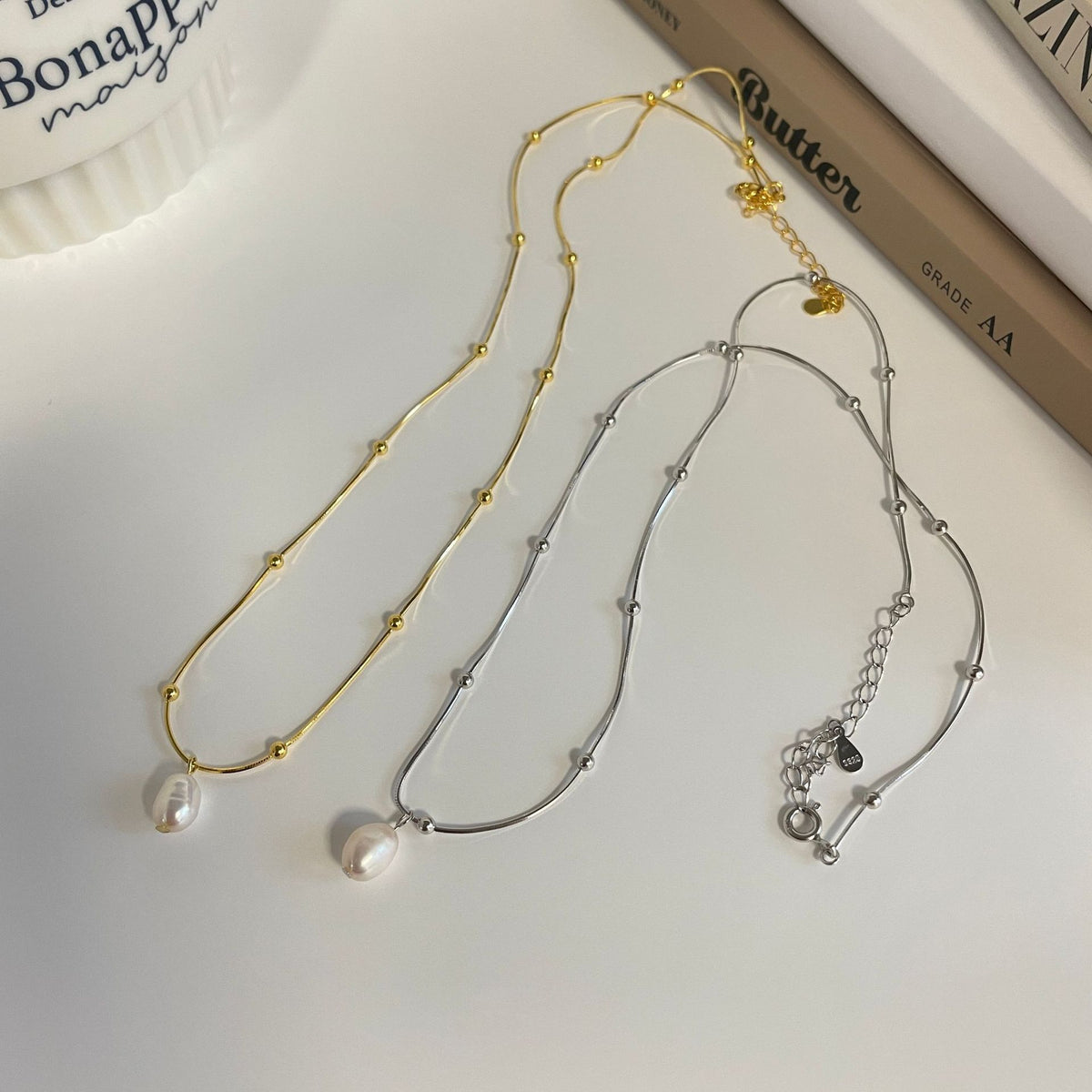 925 sterling silver Baroque pearl necklace