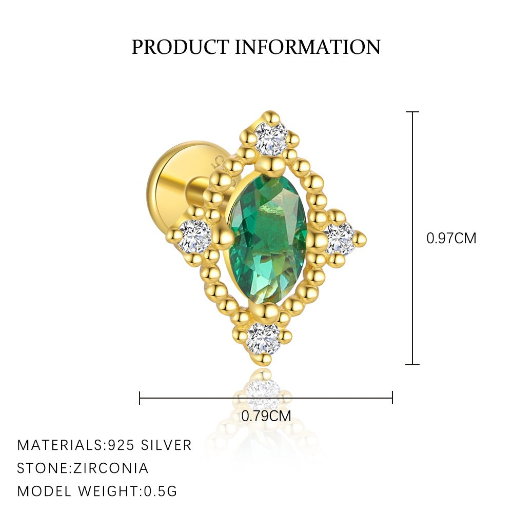 S925 Sterling Silver Stud Earrings with Green Zirconia