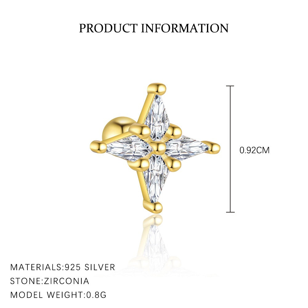 S925 Sterling Silver Geometric Zircon Stud Earrings