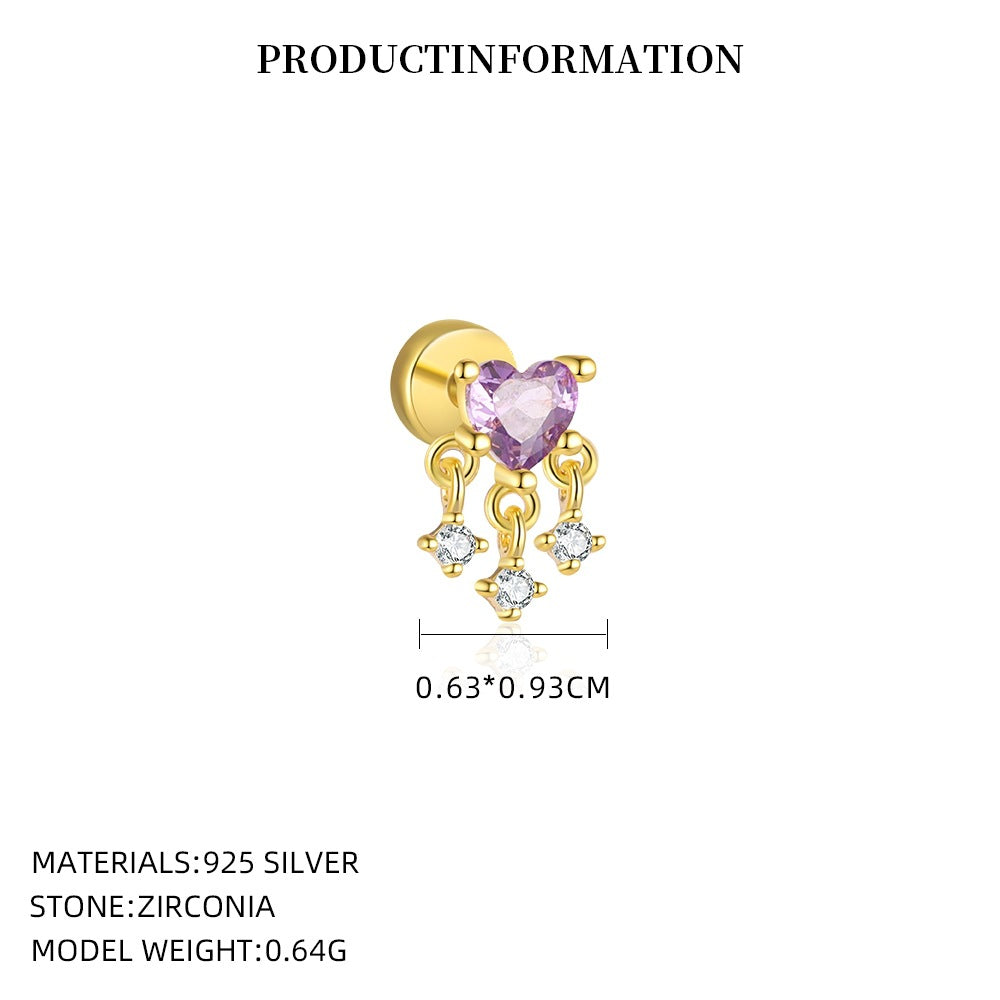 S925 Sterling Silver Purple Zircon Stud Earrings
