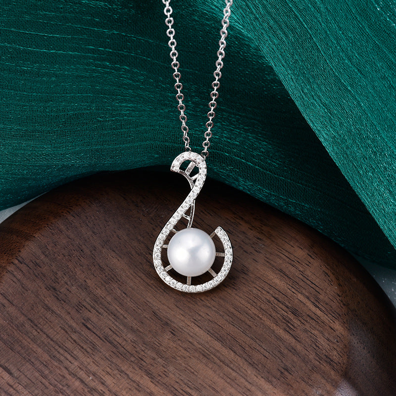S925 Sterling Silver Musical Note Necklace with Moissanite and Natural Freshwater Pearl
